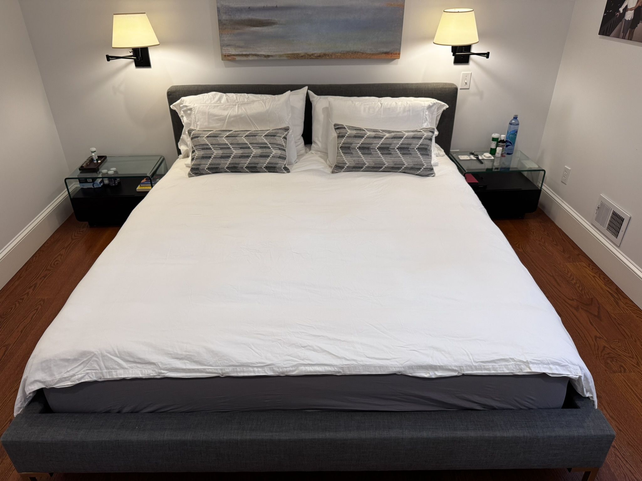 CAL KING BED W LULL MATTRESS AND 2 Night Tables