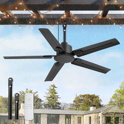 48'' Outdoor Ceiling Fan No Light,IP65 Wet Rated Waterproof Ceiling Fan with Remote, 6-Speed DC Motor, Farmhouse Gazebo Fan for Porch Patios Pavilion(