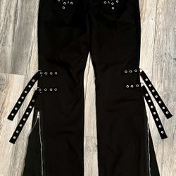 Hot Topic Pants Womens 6 Gothic Cargo Flare Zip Pocket Ring Punk Alt Black