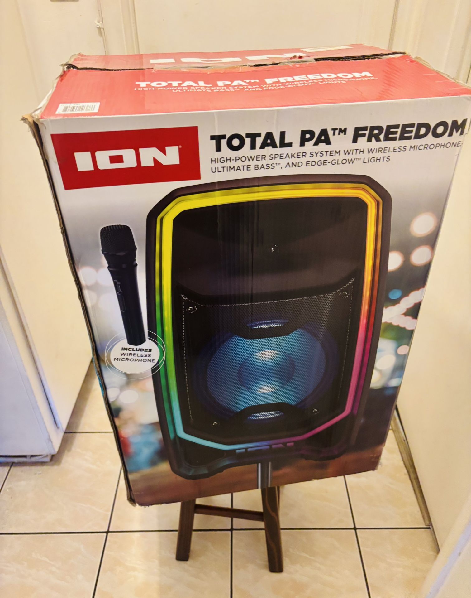 ION Total PA Freedom 650W Speaker System with Wireless Mic β Bluetooth Party PA, Edge-Glow Lights