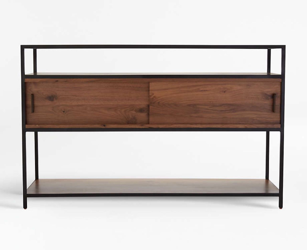 Crate And Barrel Knox Black Trim And Solid Wood Walnut 56” Storage Media Console