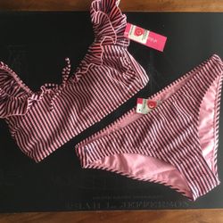 xhilaration Pink & Blue Seersucker 2 Piece Bikini Bathing Suit Size Small