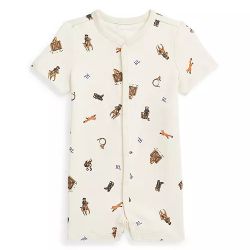 Ralph Lauren Baby Boys Polo Bear Interlock Shortall Romper t tee shirt top onsie body suit 3 months