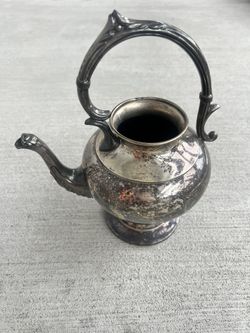 Antique Silver On Copper Teapot Victorian Ornate Handle Silverplate Tea Pot