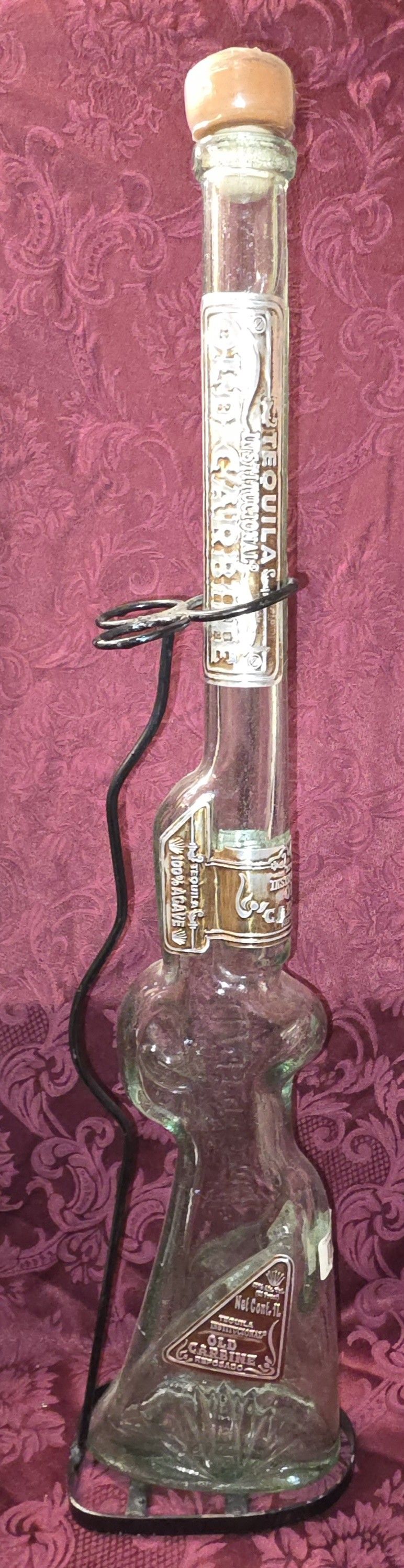 Vintage Old Carbine Tequila Rifle Glass Decanter With Metal Stand 28.5" Tall