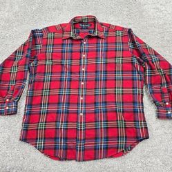 Ralph Lauren Blaire Shirt Mens Large Red Blue Plaid Button Up Long Sleeve 