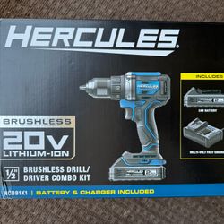 Hercules 20V Brushless Cordless 1/2 in. Drill/Driver Kit with Side Handle, 2 Ah Battery, and Charger 