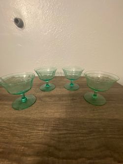 Set of 4 Green Depression Glass Sherbet Cups