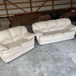 Off White Leather Couch Set “WE DELIVER”