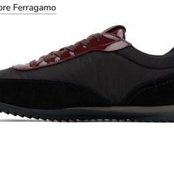 Ferragamo Black & Burgundy Patent Leather Trim Sneakers