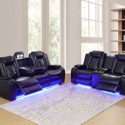 💥FREE DELIVERY💥Brand New POWER, LED, USB  2PC Reclining Sofa Loveseat  Set 