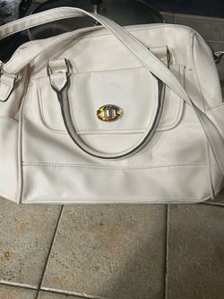 White Faux Leather Satchel Handbag