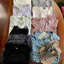 Women’s Size 8/10 Summer Shirts & Sandals 