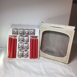 Set Of 10 Vintage Bavarian Village Biedermann Santa Porcelain Candle Holders With Candles