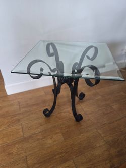 WROUGHT IRON AND GLASS SIDE END TABLE