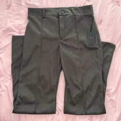 Gray Plaid Polyester Slacks