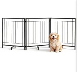 Dog Gate Indoor, Freestanding Dog Fence, 59x24-Inch Metal Pet Gate for Dogs, 3-Panel Puppy Gates for Doorways, Hallways, Stairs, Black