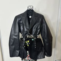 Black Leather Jacket with straps