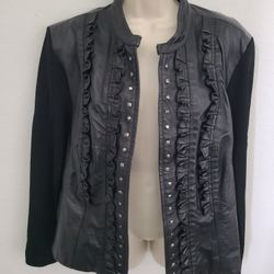 Peter Nygard 100% Leather Fabric Ruffle Studded Jacket Full Zip Women’s Size XL