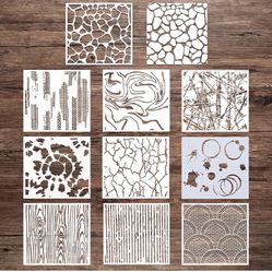 10 Pcs Stencils for Painting Modern Wall Texture Stencil 6 x 6 Inch Reusable DIY Patterns Stencils Marble Crackle Background Spray Paint Art Stencils 