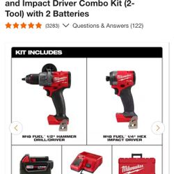 Brand new Milwaukee M18 Fuel Hammer Drill and Impact and 2 pack 5.0 batteries+ charger and case.