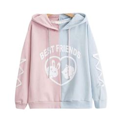  Best Friends Bunny Cat Ribbon lace Shirt Pullover Sweater Hoodie