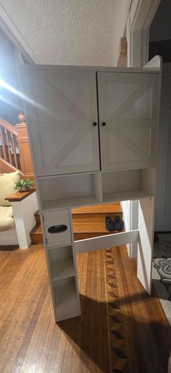 White Farmhouse Style Cabinet with Shelves