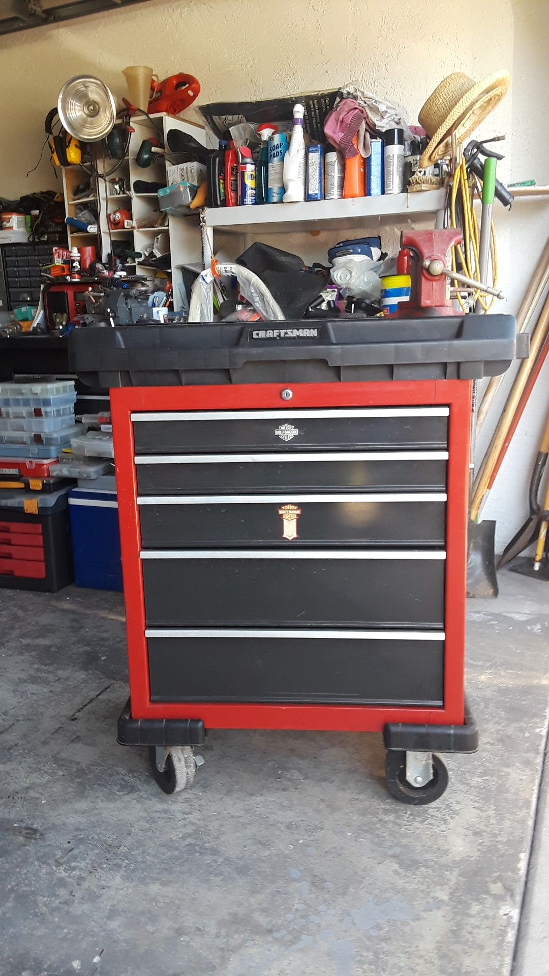 Craftsman Roll Away Tool Cart With Sliding Top Shelf For Storage 5 Drawers (SOLD VISE REDUCED PRICE FOR BOX $120)!