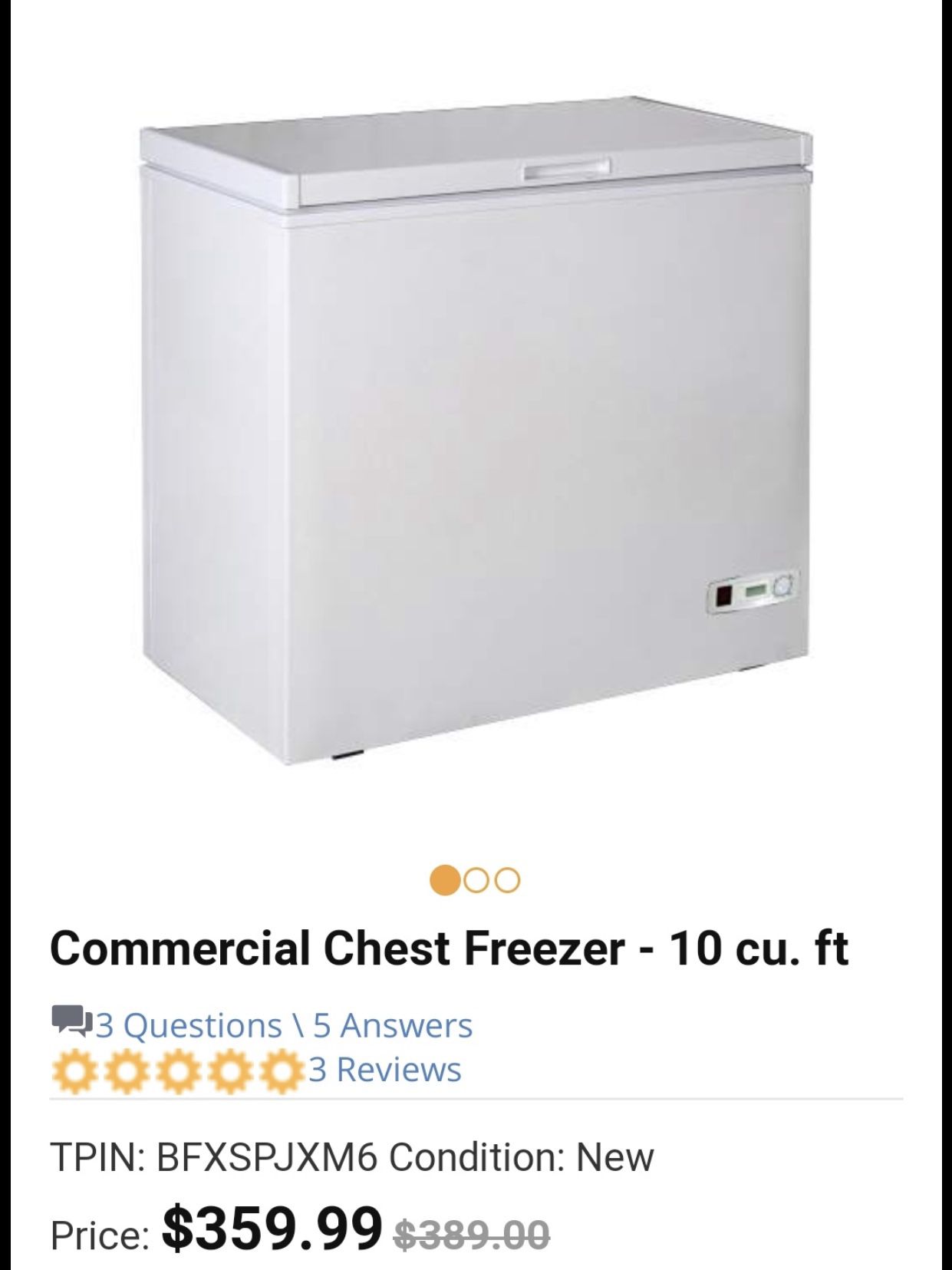 Commercial Chest Freezer 10 cu. ft 220V