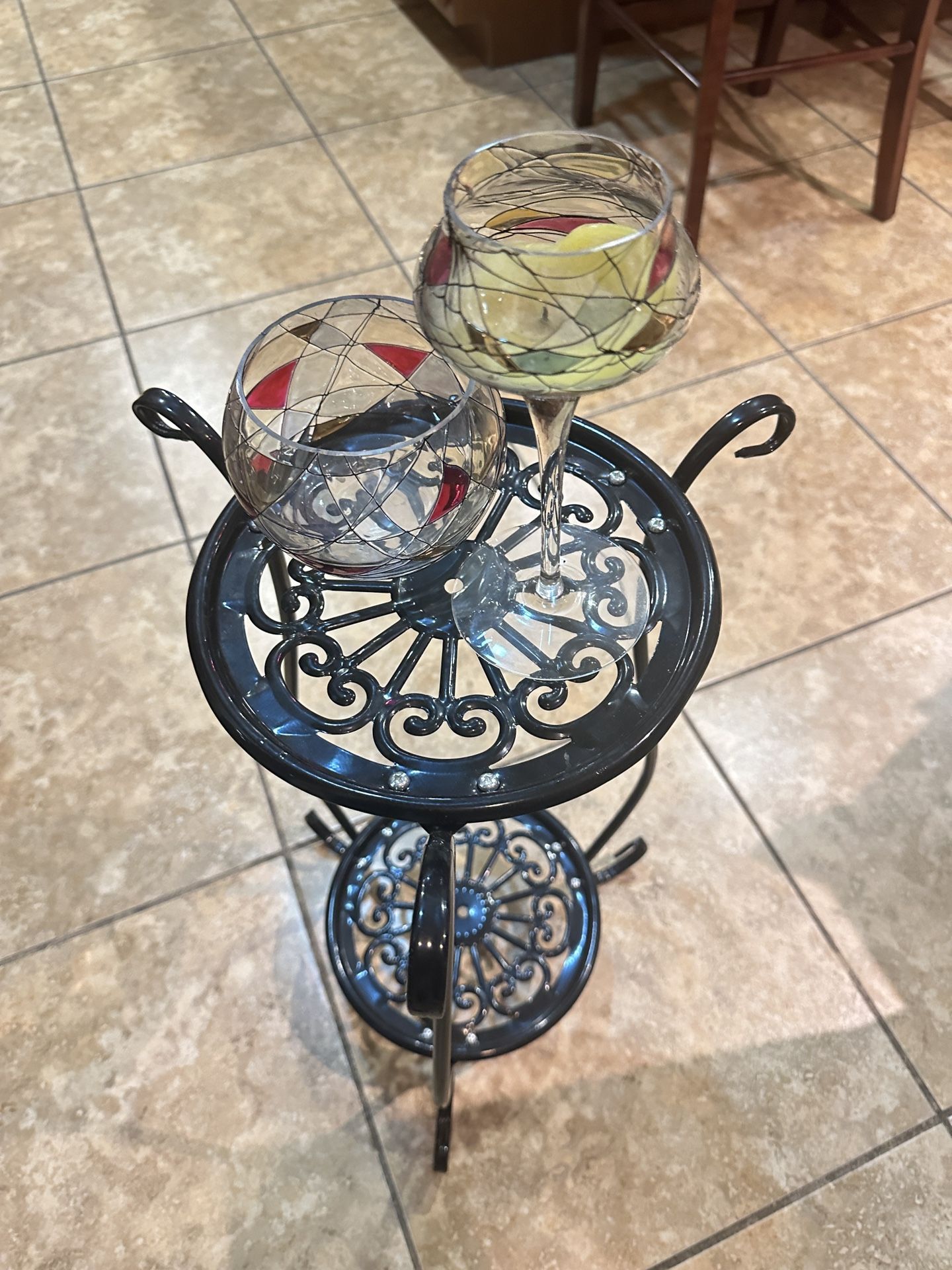 A Pair Of Glass Candle Holder.