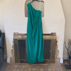 One Shoulder Green Long Evening Dress