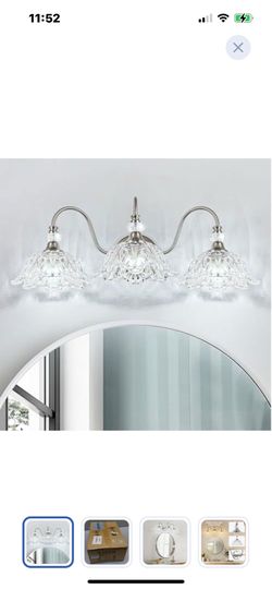 “New”3 light,brushed nickel vanity light with crystal flower glass shades