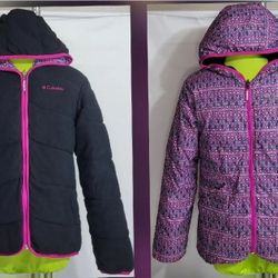 YOUTH KID GIRL TEEN COLUMBIA REVERSIBLE WINTER HOODIE PINK THICK WARM JACKET SIZE L 14 16

