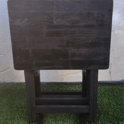 Set of 4 Folding Wooden Side Tables, Black Color