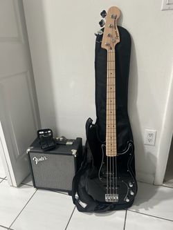 Squier Affinity Series PJ Bass Maple Fingerboard Pack With Fender Rumble 15G Amp Black and Wireless Connectors
