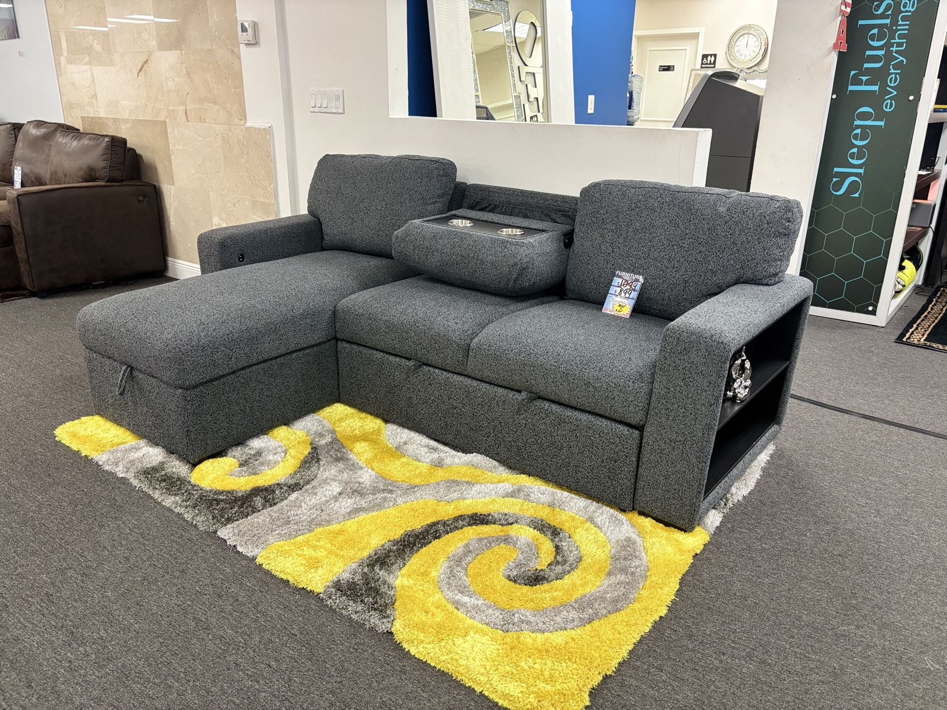 Gray Sleeper Sectional Couch W/ Pull-out Extension (new) For Sale!