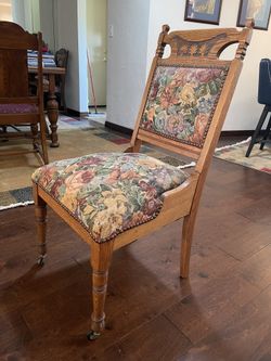 Antique Hand Carved Oak Wood Side Chair