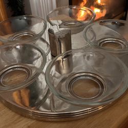 Vintage Glass Chrome Lazy Susan Server 