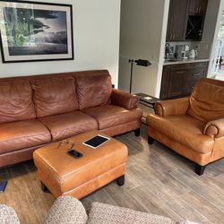 Leather Sofa, Chair And Ottoman