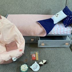 Our Generation New Platform Doll Bed With Bean Bag Accessories Set