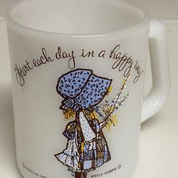Federal Milk Glass Holly Hobbie Mug Start Each Day in a Happy Way  USA
