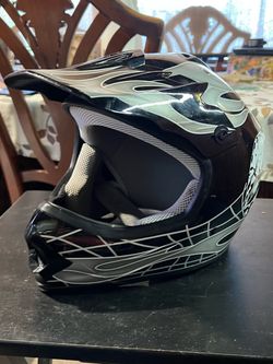 TCMT Kids' Motorcycle Helmet (DOT certified), black skull design, suitable for ATV, MX, motocross, off-road, and street or dirt bikes (Youth Size XL).