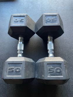 50 lbs Hex Rubber Dumbbell Weights…. Home Gym Fitness….