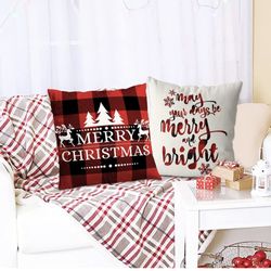 Christmas Decorations Pillow Covers 18x18 Inch Set of 4 for Christmas Decor Indoor Outdoor, Party Supplies Farmhouse Home Decor Throw Pillow Covers Bu