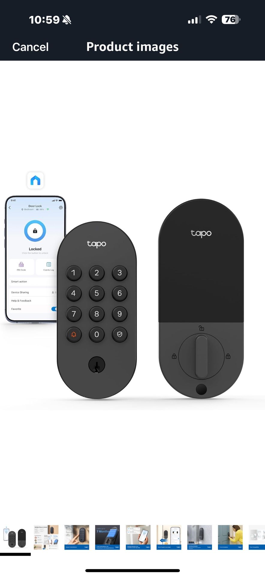 Tapo Smart Wi-Fi Deadbolt Door Lock – Keyless Tactile Buttons, Customized Access with in-App Monitoring, Auto-Lock, IP54 Weatherproof, BHMA Grade 3, C