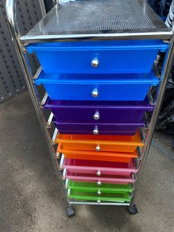 10 Drawers Rolling Storage Cart with Wheels and Slim Plastic Drawers