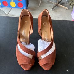 Castamere Rust Suede Peep Toe Heels US 7.5