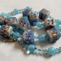 Vintage Czech Blue Foil Glass Bead Necklace