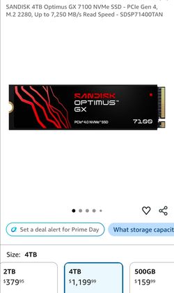 SANDISK 4TB Optimus GX 7100 NVMe SSD - PCIe Gen 4, M.2 2280, Up to 7,250 MB/s Read Speed - SDSP71400TAN