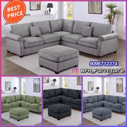New Gray sectional sofa with ottoman